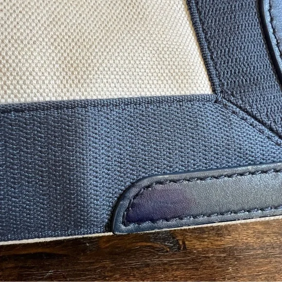 Balenciaga $1,200 Cabas Canvas Navy Leather Trim Tote Bag